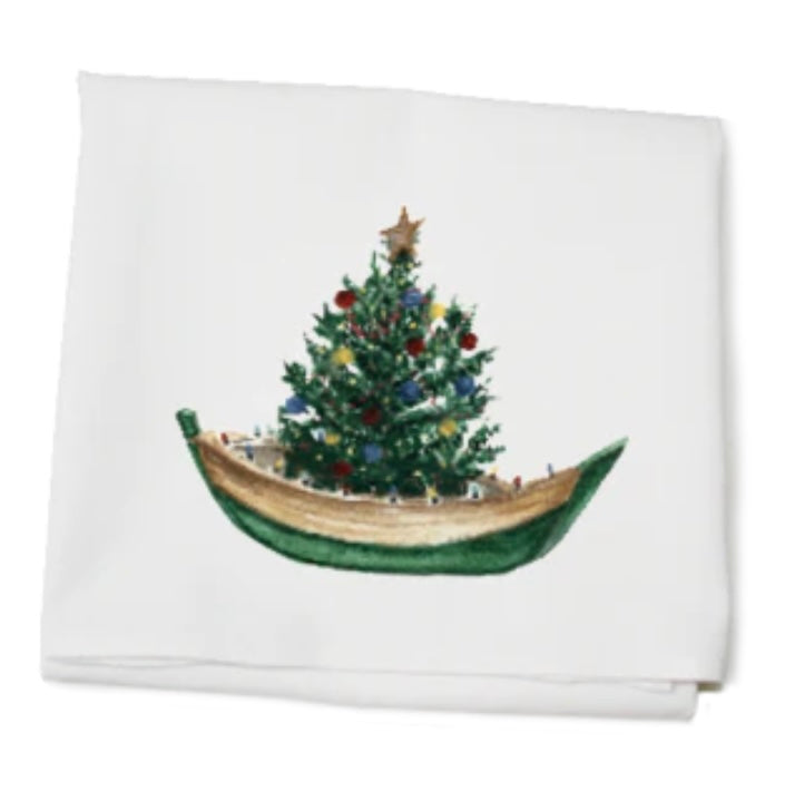 Holiday boat tree tea towel