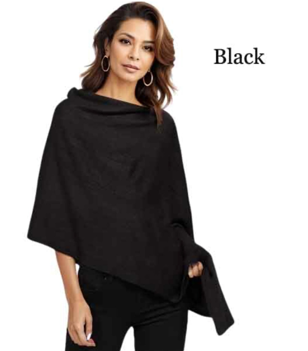 Cashmere feel Black Poncho