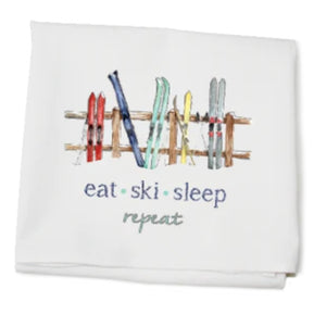 Eat, ski, sleep tea towel