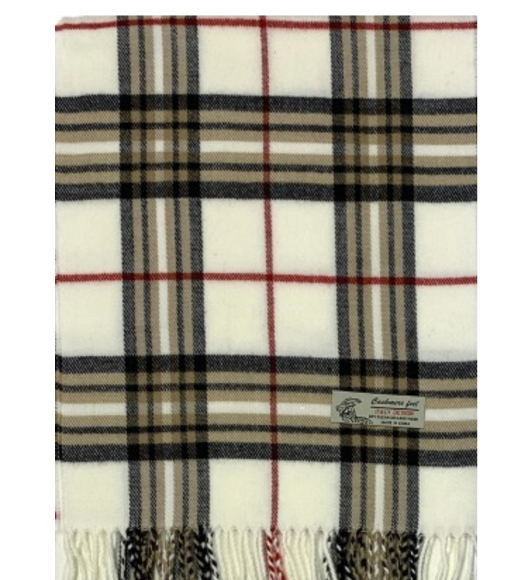 Cashmere Blend Scarf Ivory Plaid
