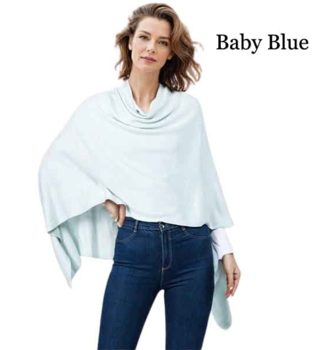 Cashmere Feel Poncho Light Blue
