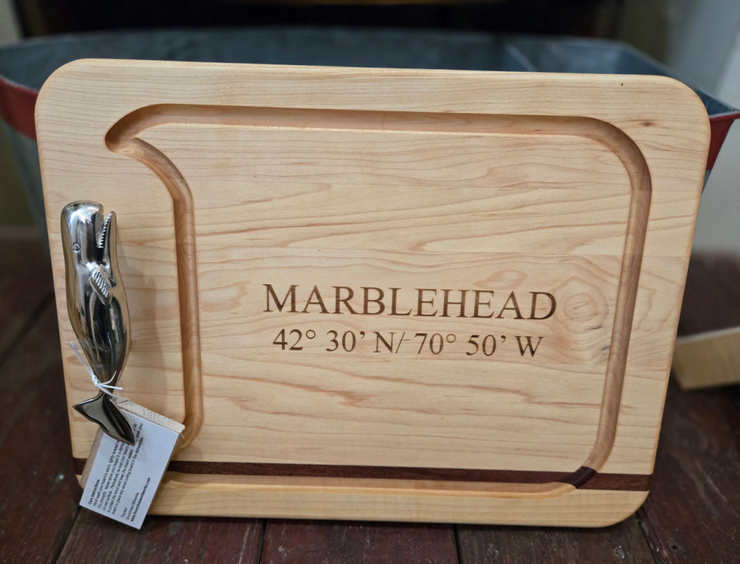Marblehead Cutting Board with Pewter Whale Handle