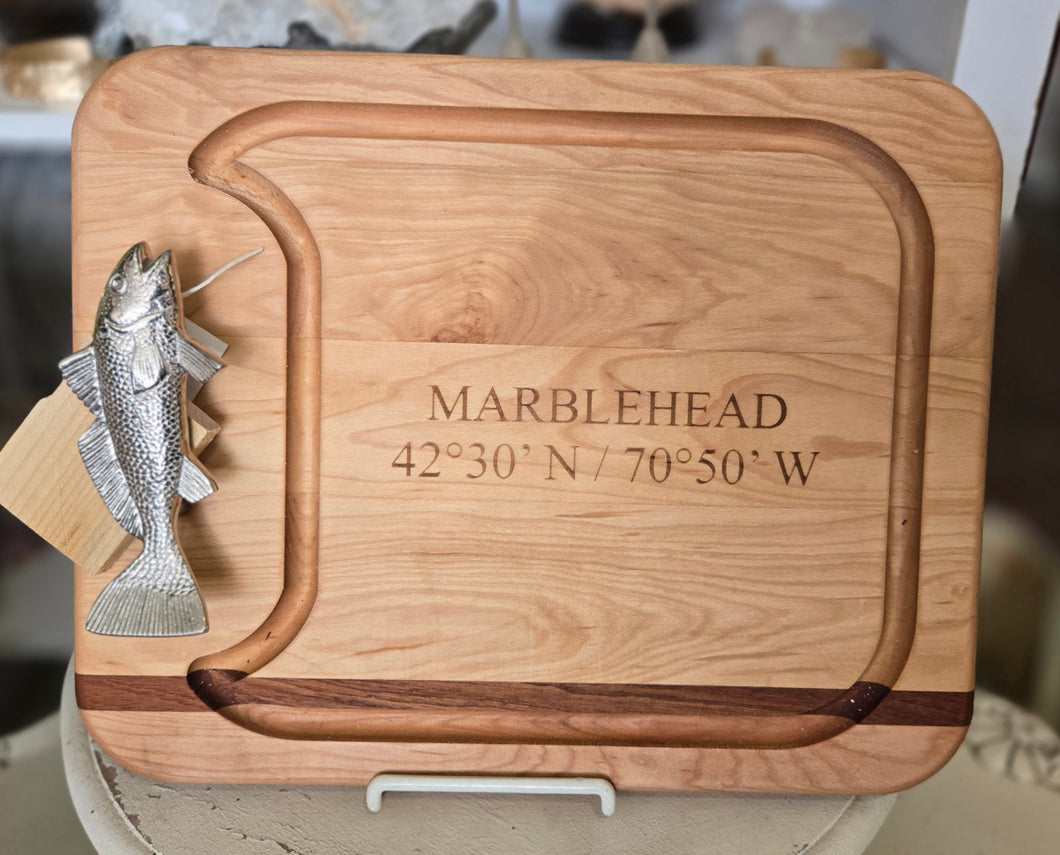 Marblehead Cutting Board with Pewter Fish Handle