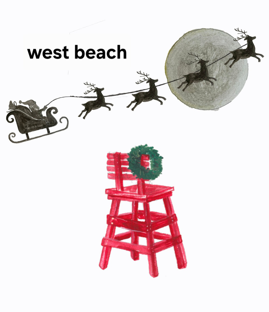 Santa at West Beach tea towel